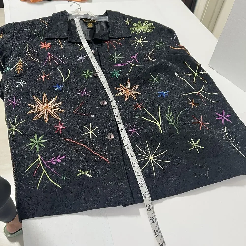 Vintage 90’s Alex Kin Jacket 3XL Art to Wear Embroidered Sequined Black Floral